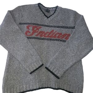 Vintage 90's Y2K Indian Motorcycle Gray Knit V-neck Wool Blend Men's Sweater L
